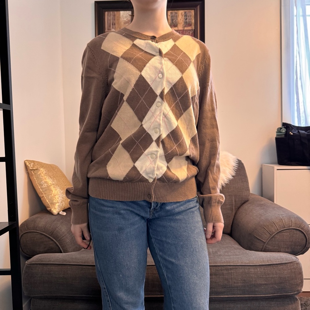 IZOD Brown Argyle Pattern Cardigan